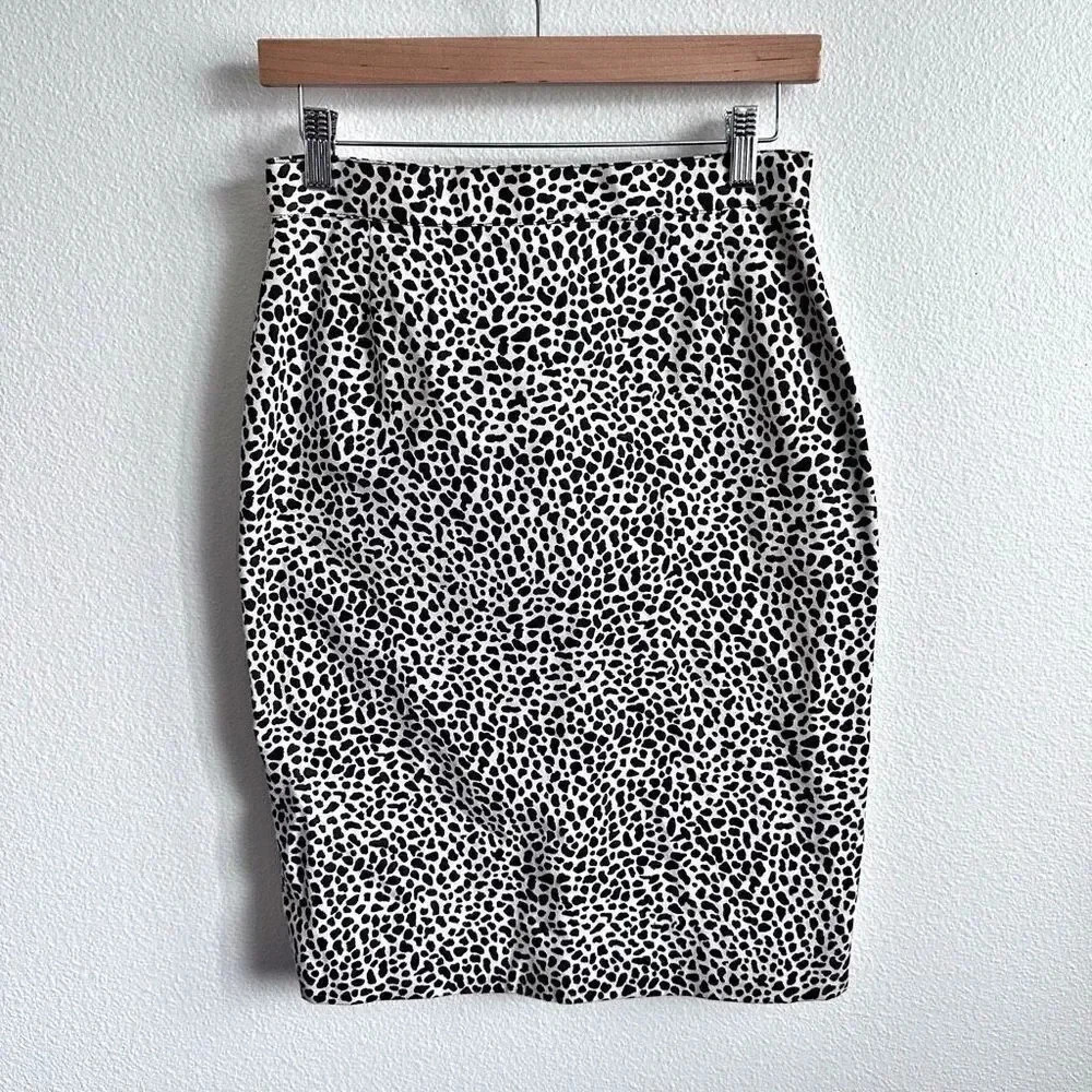 MIRA K | Italy Vintage Off White Black Dot Dalmatian Print Pencil Skirt | Medium